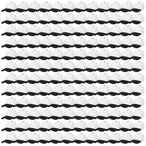 144-Pack Baseball Dad Cap Velcro Strap Adjustable Size - White/Black