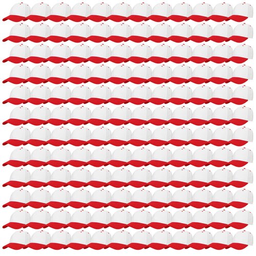 144-Pack Baseball Dad Cap Velcro Strap Adjustable Size - White/Red
