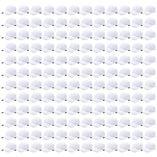 144-Pack Baseball Dad Cap Velcro Strap Adjustable Size - White