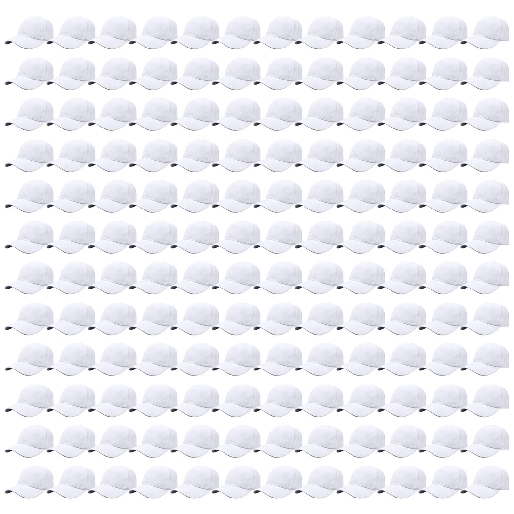 144-Pack Baseball Dad Cap Velcro Strap Adjustable Size - White
