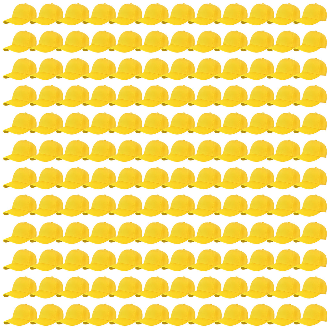 144-Pack Baseball Dad Cap Velcro Strap Adjustable Size - Yellow