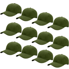 Load image into Gallery viewer, 12-Pack Baseball Dad Cap Velcro Strap Adjustable Size - Army Green