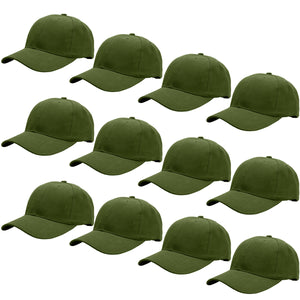 12-Pack Baseball Dad Cap Velcro Strap Adjustable Size - Army Green