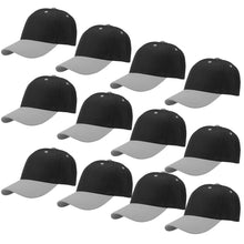 Load image into Gallery viewer, 12-Pack Baseball Dad Cap Velcro Strap Adjustable Size - Black/Gray