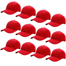 Load image into Gallery viewer, 12-Pack Baseball Dad Cap Velcro Strap Adjustable Size - Red