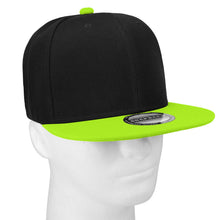 Load image into Gallery viewer, Hip Hop Style Snapback Hat Flat Bill Adjustable Size - Black/NeonGreen