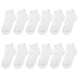 12-Pack White Boy & Girl Kids Cotton Ankle Socks