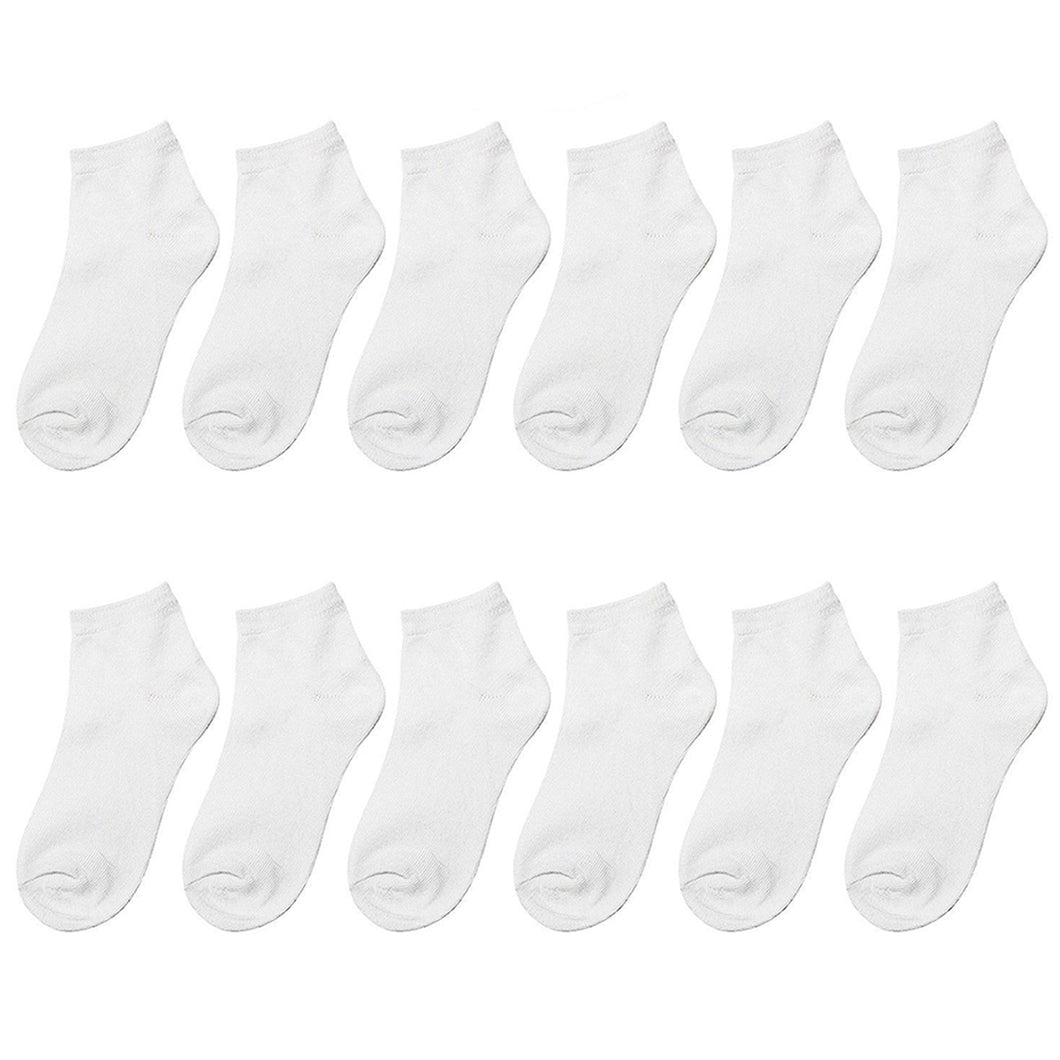 12-Pack White Boy & Girl Kids Cotton Ankle Socks