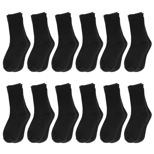 12-Pack Black Boy & Girl Kids Cotton Crew Socks
