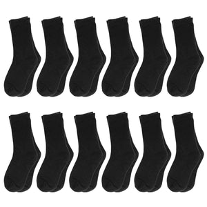 12-Pack Black Boy & Girl Kids Cotton Crew Socks