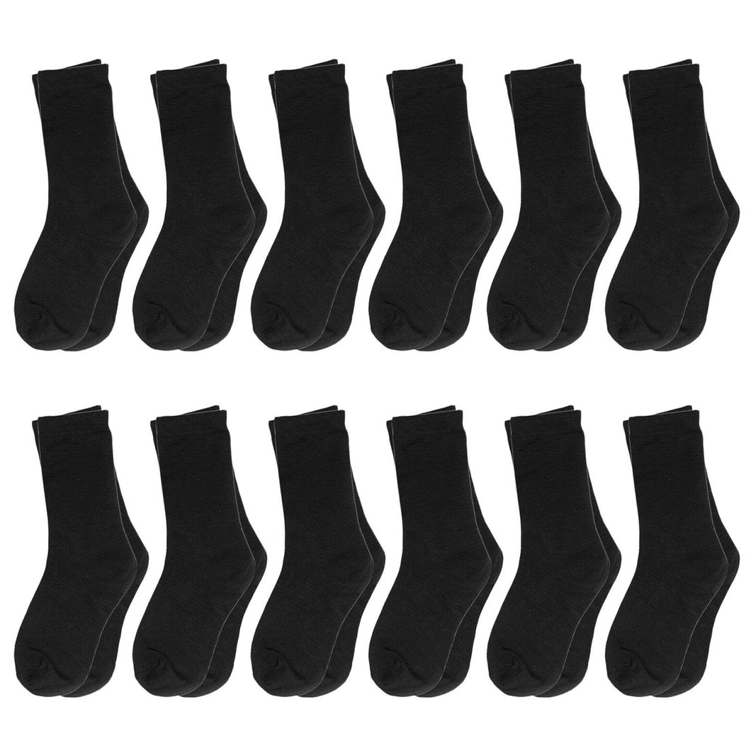 12-Pack Black Boy & Girl Kids Cotton Crew Socks