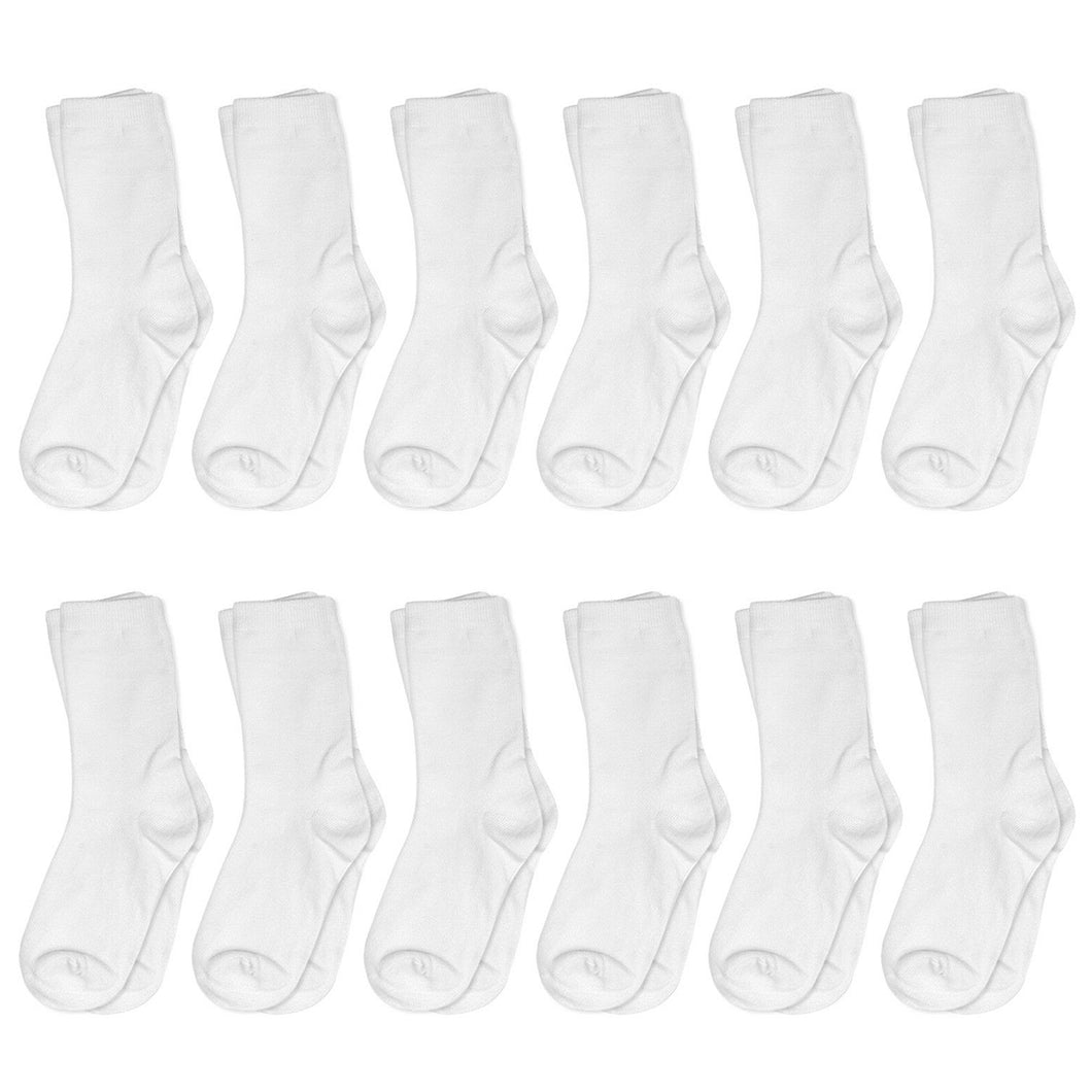 12-Pack White Boy & Girl Kids Cotton Crew Socks