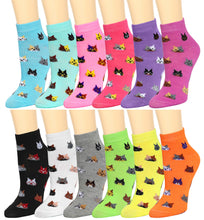 Load image into Gallery viewer, 12-Pack Cat Women&#39;s Ankle Socks