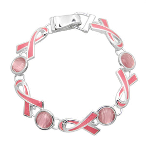 Pink Ribbon Theme Magnetic Closured Bracelet