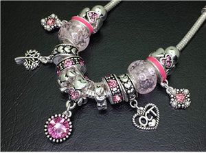 Birthstone Bracelet Multi-Color Charm Beads Silvertone