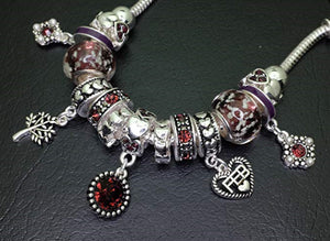 Birthstone Bracelet Multi-Color Charm Beads Silvertone