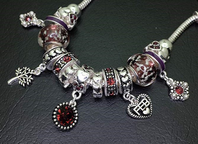 Birthstone Bracelet Multi-Color Charm Beads Silvertone