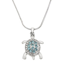 Load image into Gallery viewer, Aqua Crystal Turtle Pendant Necklace