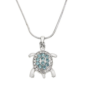 Aqua Crystal Turtle Pendant Necklace