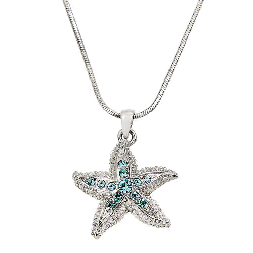 Starfish Pendant Necklace Aqua Crystal