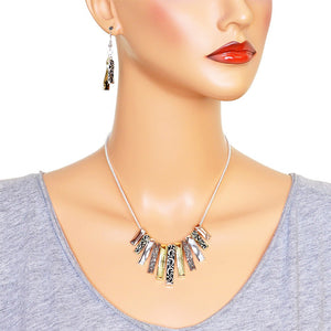 Tri-Tone Fashion Necklace Earring Set