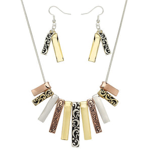 Tri-Tone Fashion Necklace Earring Set