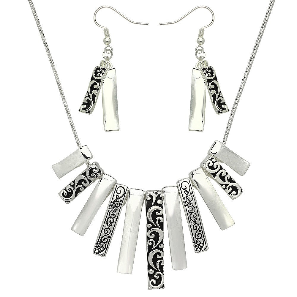 Silver Tone Fashion Necklace Earring Set