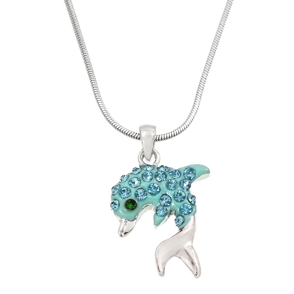 Aqua Color Dolphin Pendant Necklace