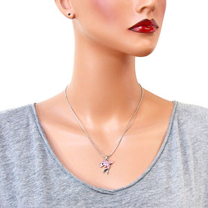 Pink Color Dolphin Pendant Necklace
