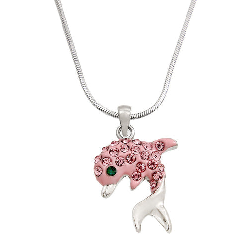 Pink Color Dolphin Pendant Necklace