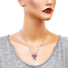 Load image into Gallery viewer, Blue Red &amp; White Ribbon Pendant Necklace