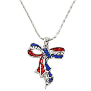 Blue Red & White Ribbon Pendant Necklace