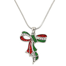 Load image into Gallery viewer, Green Red &amp; White Ribbon Pendant Necklace