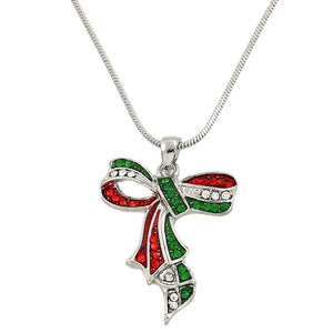 Green Red & White Ribbon Pendant Necklace