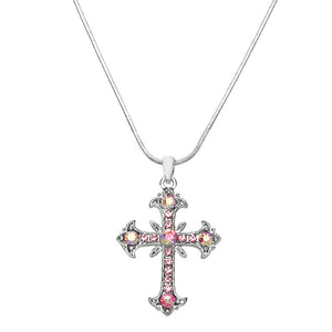 Pink Cross Pendant Necklace