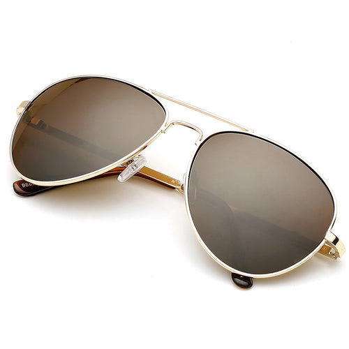 Aviator Sunglasses Classic - Non-Polarized - Gold Frame - Brown