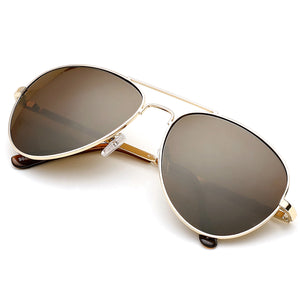 Aviator Sunglasses Classic - Non-Polarized - Gold Frame - Brown