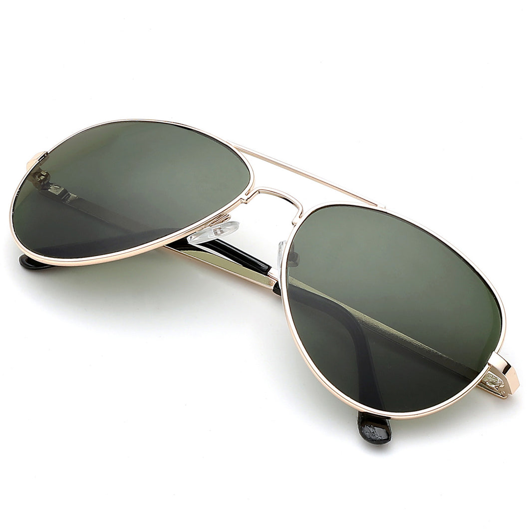 Aviator Sunglasses Classic - Non-Polarized - Gold Frame - Dark Green