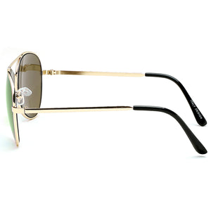 Aviator Sunglasses Classic - Non-Polarized - Gold Frame - Green/Lime Mirror