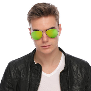 Aviator Sunglasses Classic - Non-Polarized - Gold Frame - Green/Lime Mirror