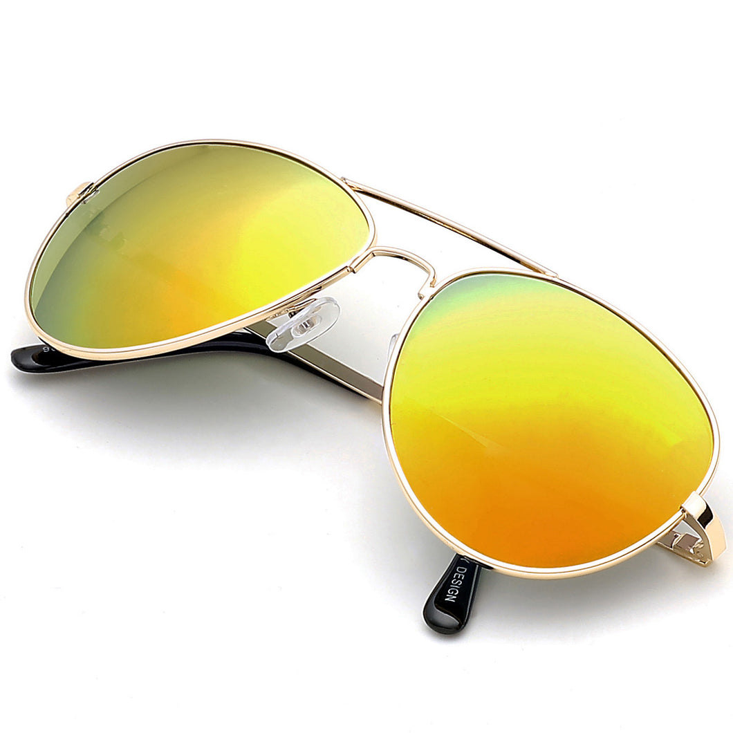 Aviator Sunglasses Classic - Non-Polarized - Gold Frame - Orange/Yellow Mirror