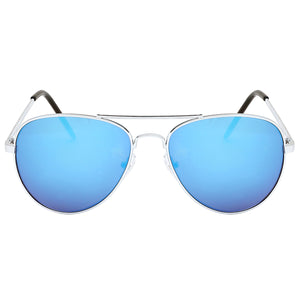 Aviator Sunglasses Classic - Non-Polarized - Silver Frame - Blue/Royal Mirror
