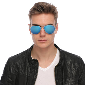 Aviator Sunglasses Classic - Non-Polarized - Silver Frame - Blue/Royal Mirror