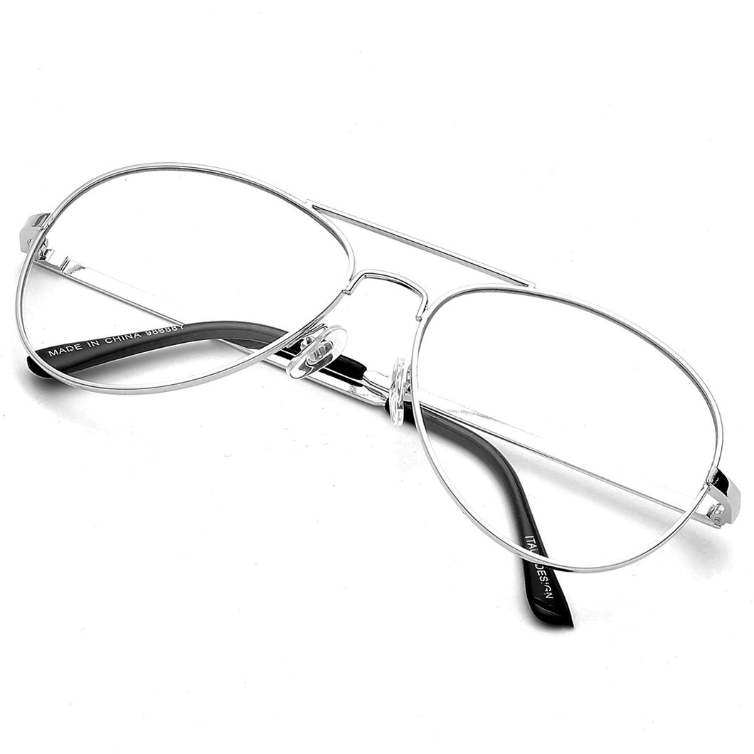 Aviator Sunglasses Classic - Non-Polarized - Silver Frame - Clear