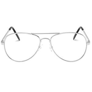 Aviator Sunglasses Classic - Non-Polarized - Silver Frame - Clear
