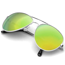 Load image into Gallery viewer, Aviator Sunglasses Classic - Non-Polarized - Silver Frame - Green/Lime Mirror