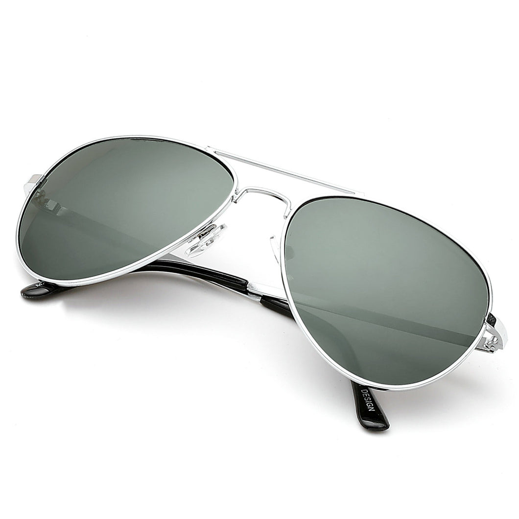 Aviator Sunglasses Classic - Non-Polarized - Silver Frame - Gray