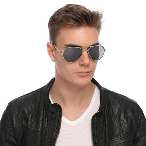Aviator Sunglasses Classic - Non-Polarized - Silver Frame - Gray
