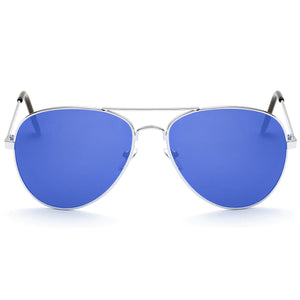 Aviator Sunglasses Classic - Non-Polarized - Silver Frame - Royal Blue