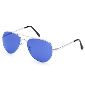 Aviator Sunglasses Classic - Non-Polarized - Silver Frame - Royal Blue